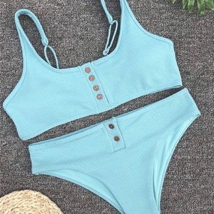 Baby blue button bikini *new*